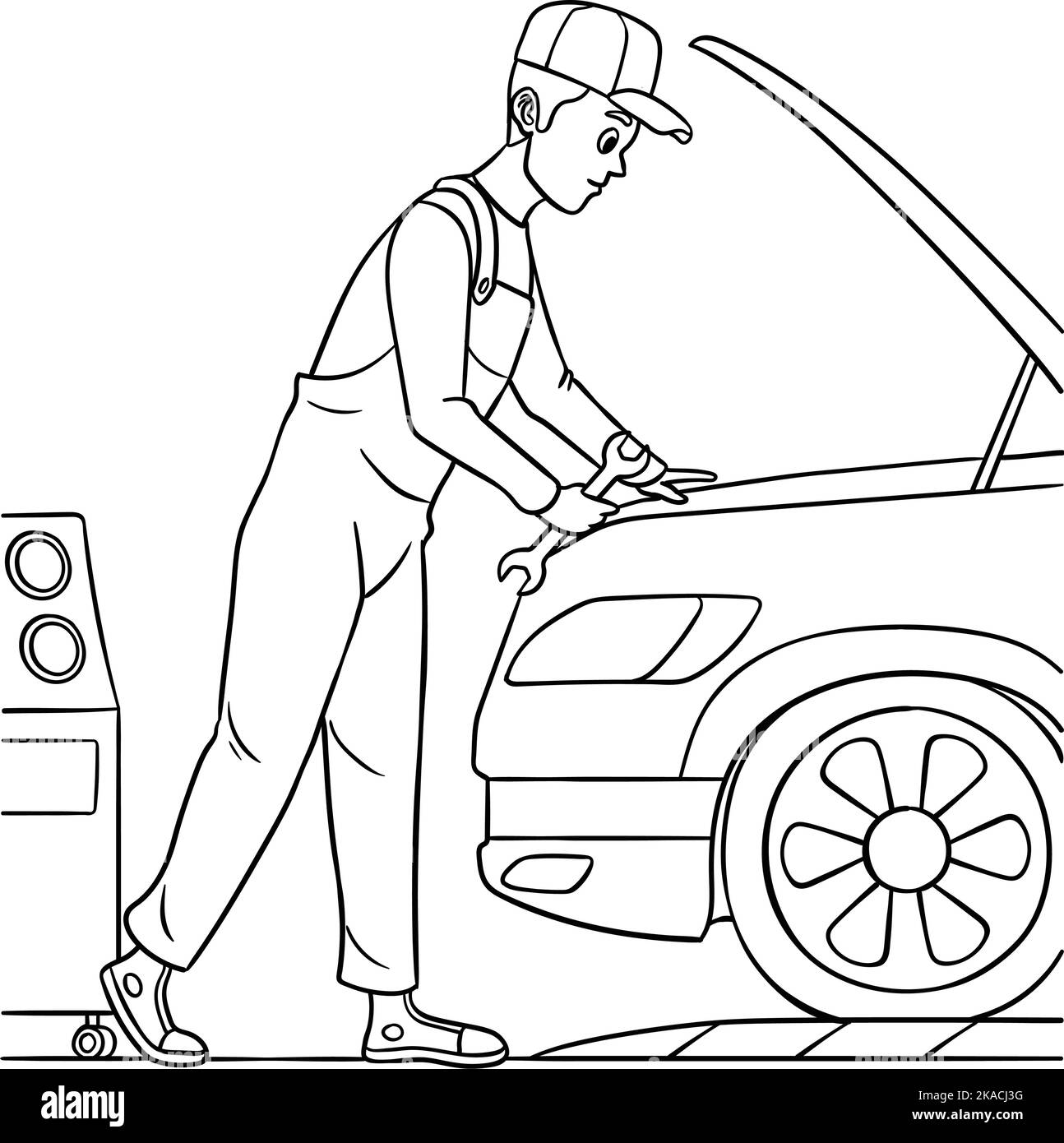 Auto Mechanic Isolated Coloring Page for Kids Stock Vector Image & Art ...