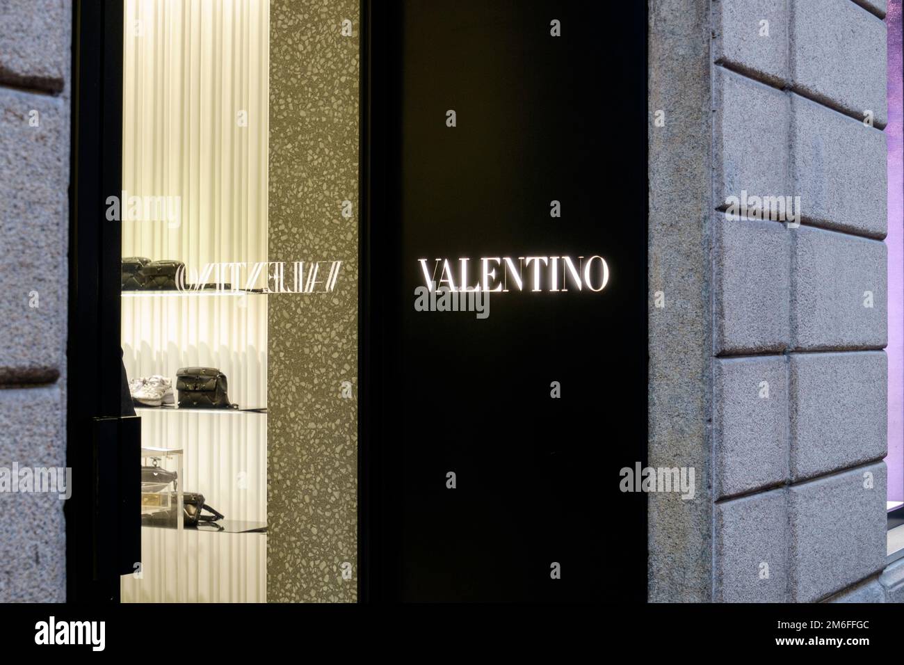 Milano Via Montenapoleone Italy. Ferragamo luxury brand fashion store ...