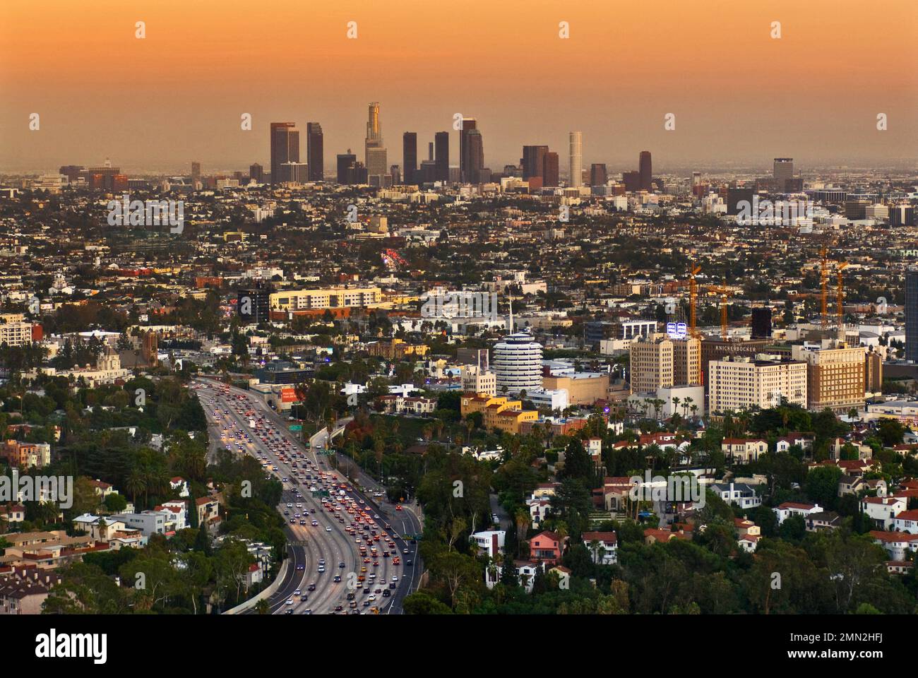 Los Angeles Downtown From Hollywood Bowl Overlook At Dusk Los Angeles