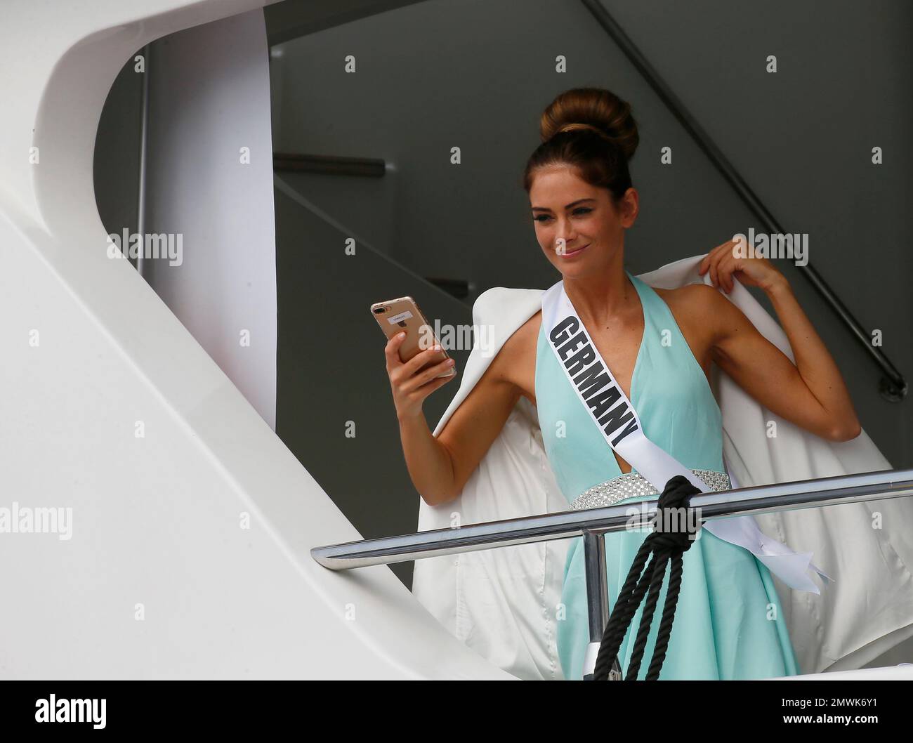 Miss Universe contestant Johanna Acs of Germany takes a selfie from the ...