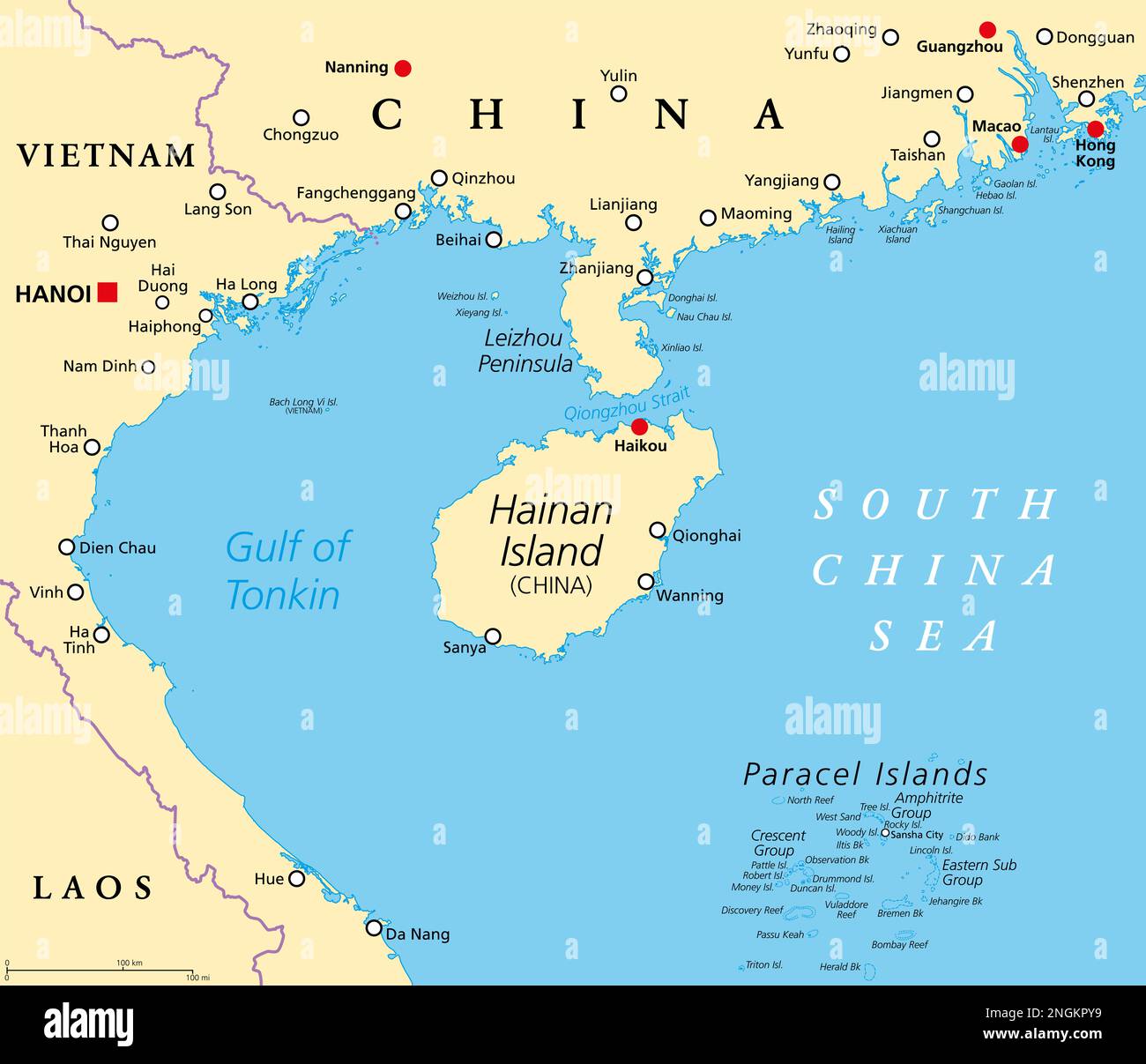 Hainan Southernmost Province Of China And Surrounding Area Political Map Hainan Island And The Paracel Islands In The South China Sea 2NGKPY9 