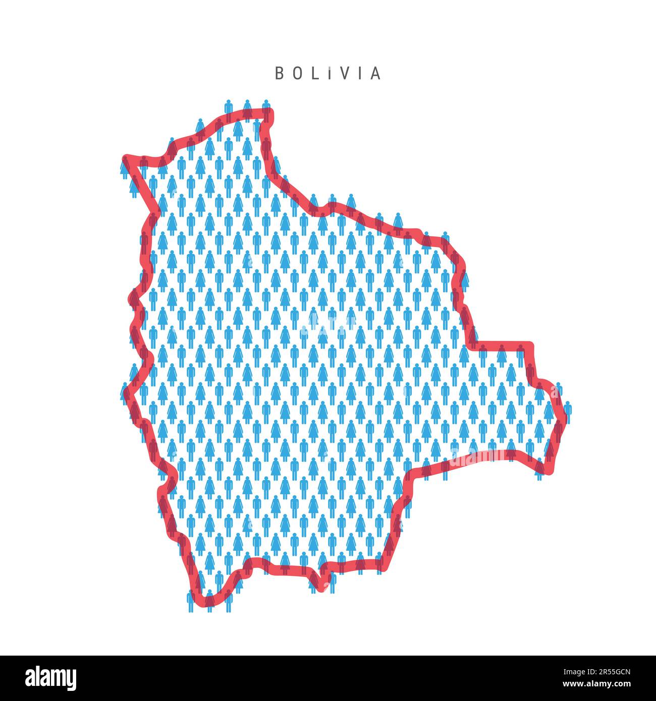 Bolivia population map. Stick figures Bolivian people map with bold red ...