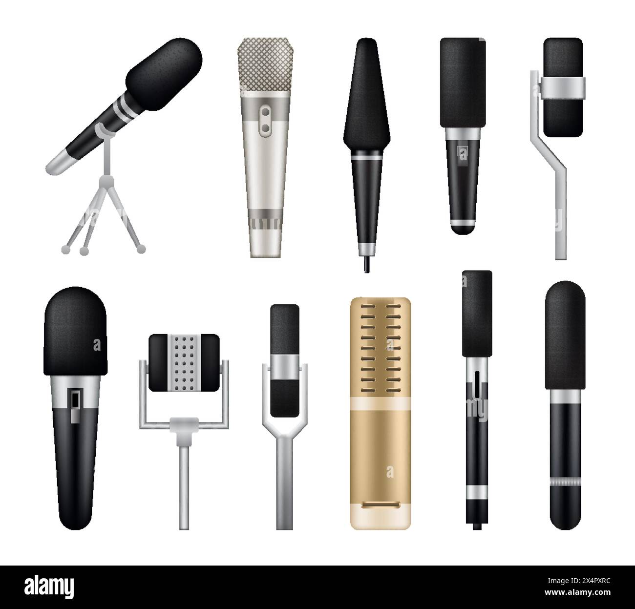 Microphones collection. Recorders or dictaphones for reporters ...