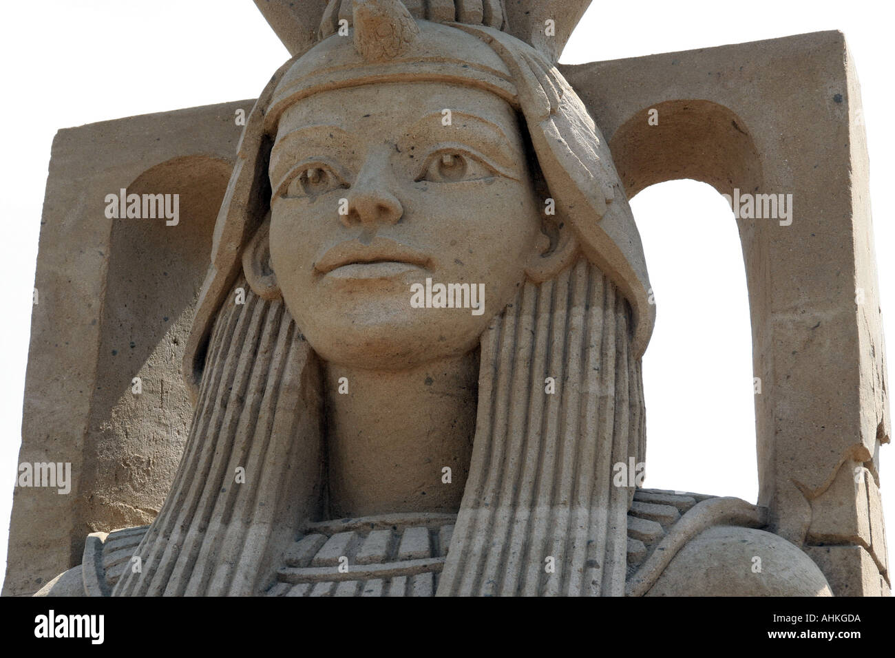 Sand sculpture of an egyptian pharaoh at the world sand sculpting ...