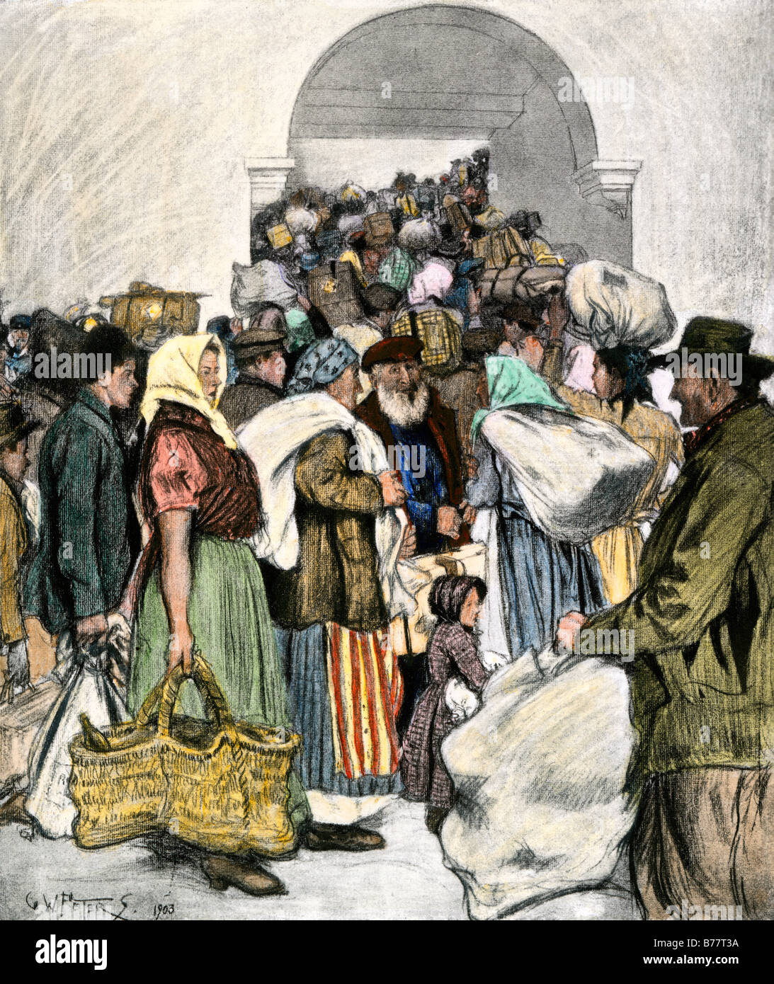 European Immigrants Arriving At Ellis Island In New York City 1903
