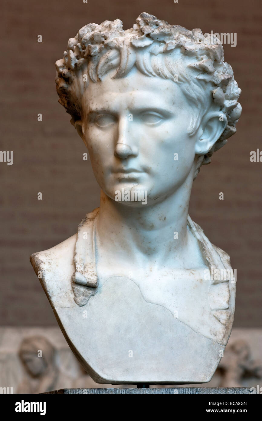 Portrait bust in the Munich Glyptothek of the Roman Emperor Augustus ...