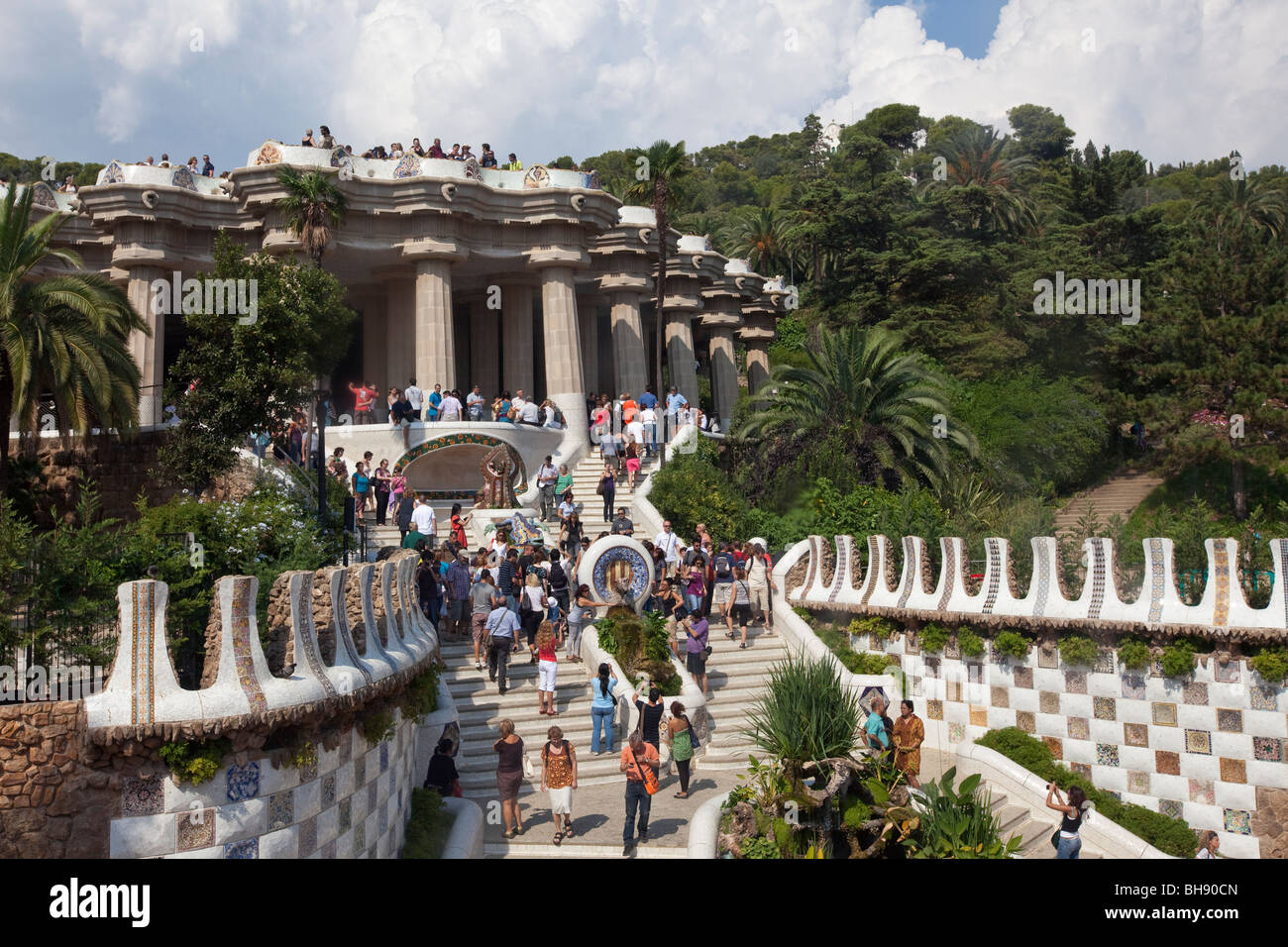 Entrance and Terrace at Park Guell of Architect Antoni Gaudi, Barcelona ...