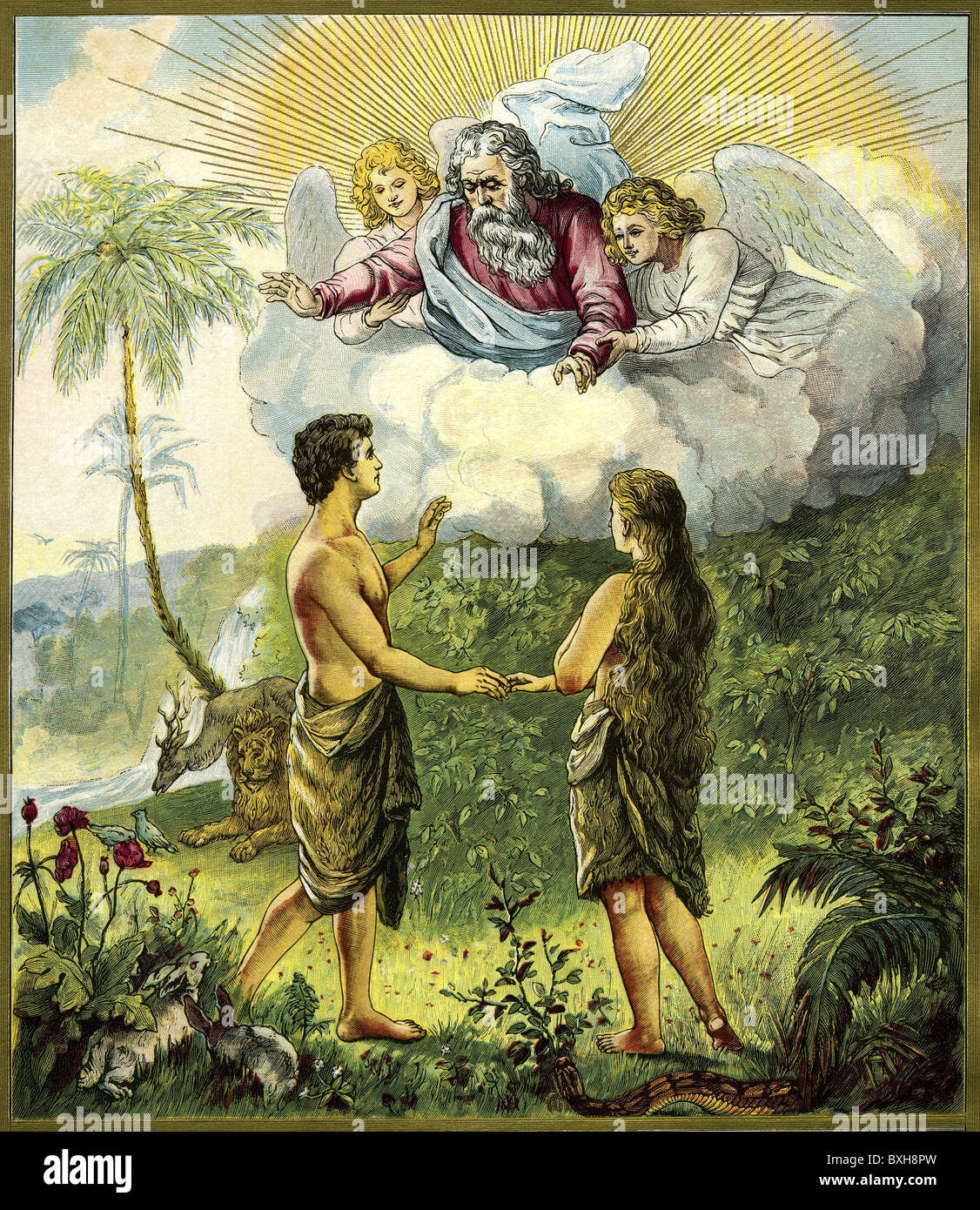 religion, Christianity, Garden of Eden, Adam and Eve, illustration ...