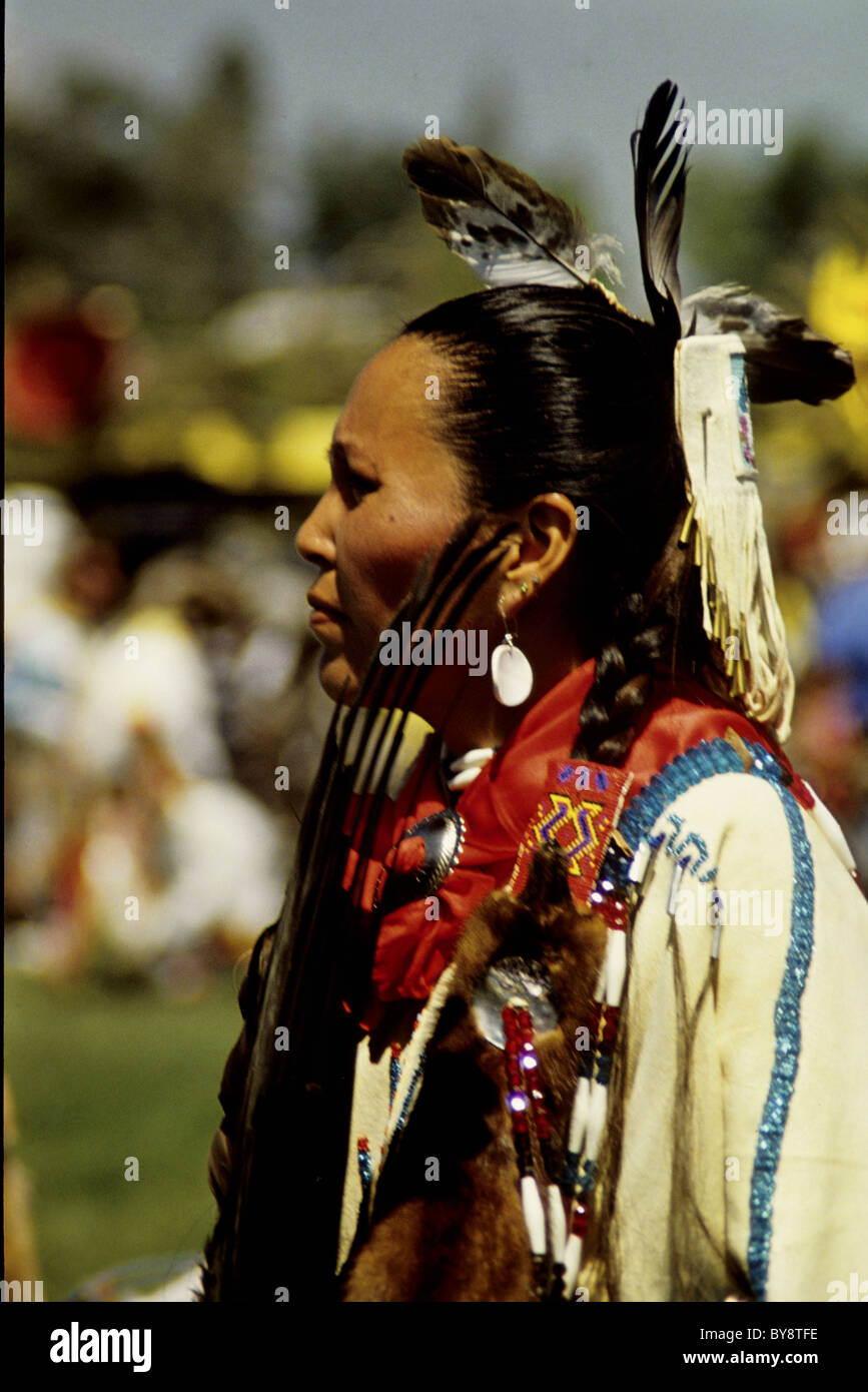 A Native American woman in traditional garb during the Pine Ridge Pow ...