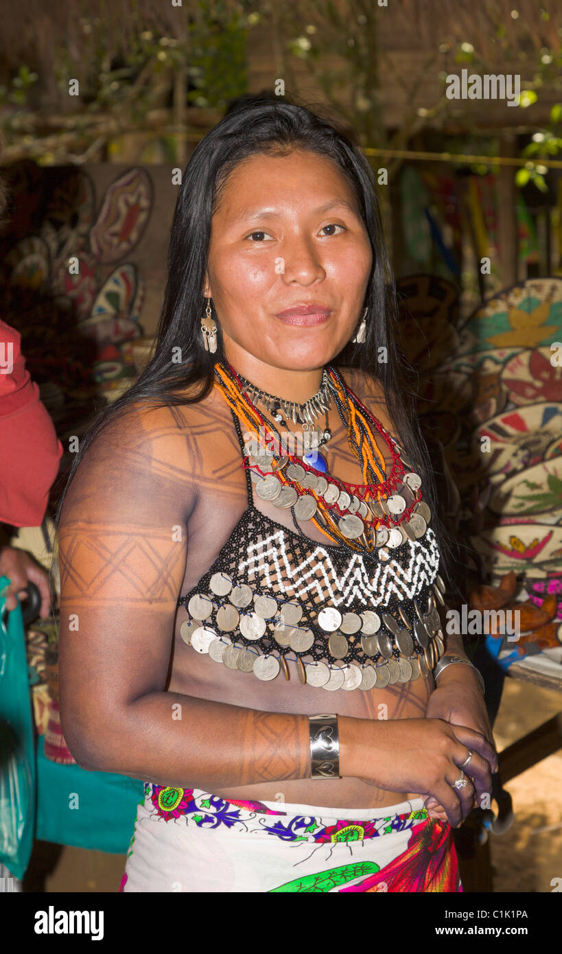 Woman Of The Native Indian Embera Tribe Embera Village Panama Stock