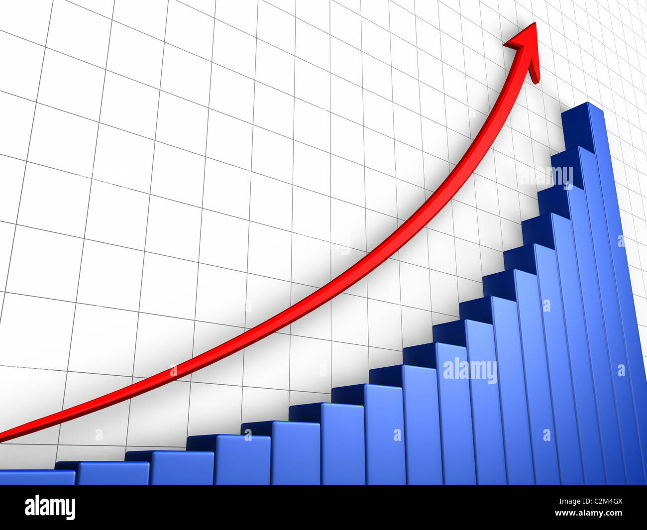 Business Growth Graph With Grid And Arrow Positive Trend Stock Photo