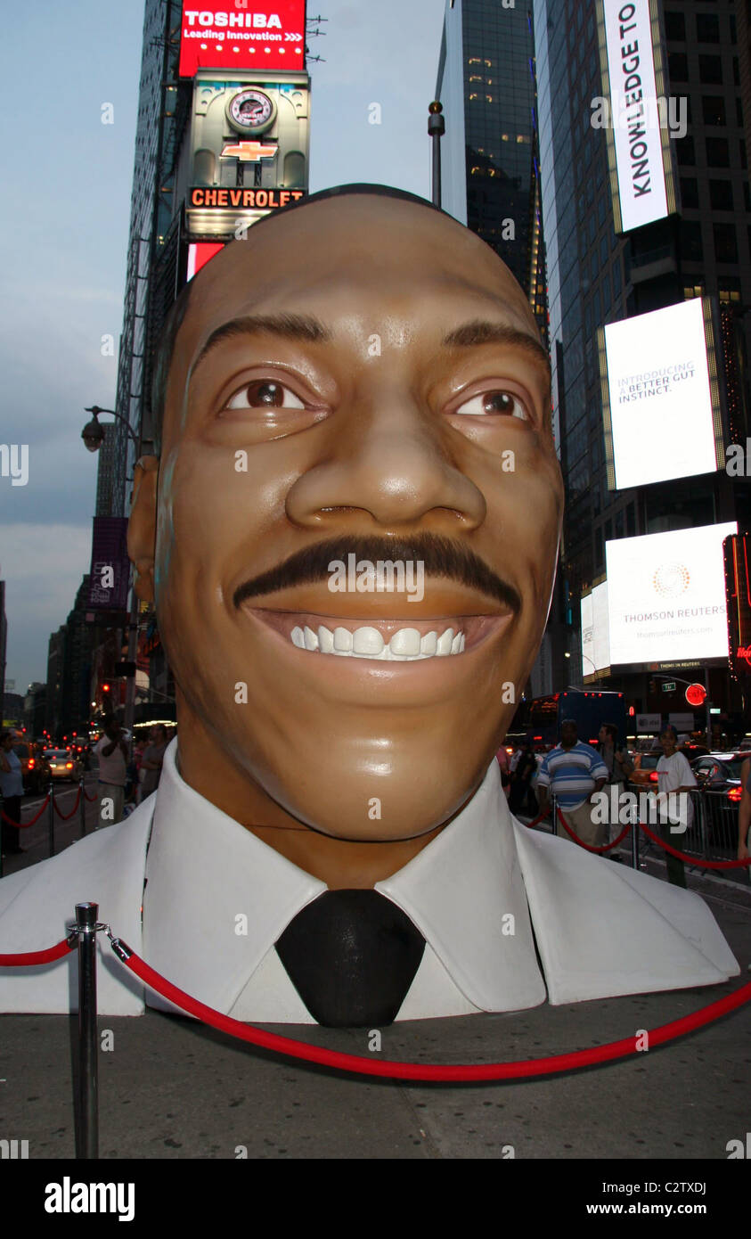 A 15 foot tall replica of Eddie Murphy's head is placed in Times Square ...