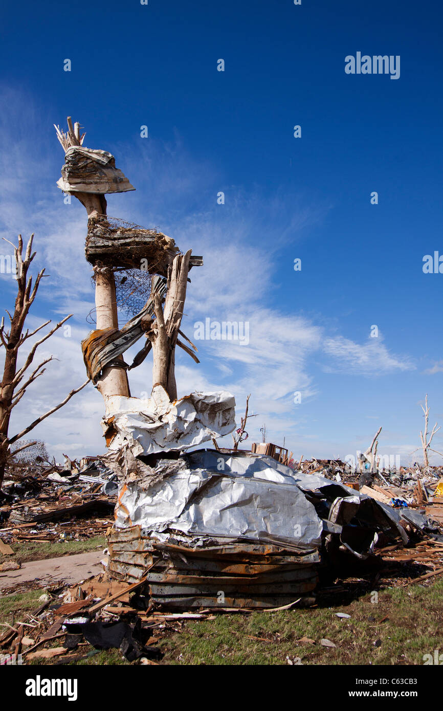 Debris Wrapped Around Debarked Trees After A Tornado In Joplin Missouri May 25 2011 Stock