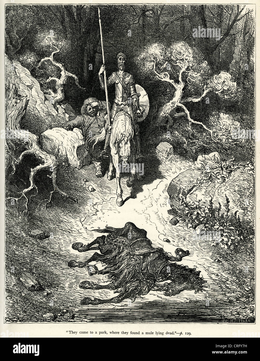 Don Quixote and Sancho Panza find a dead mule. Illustration by Gustave ...