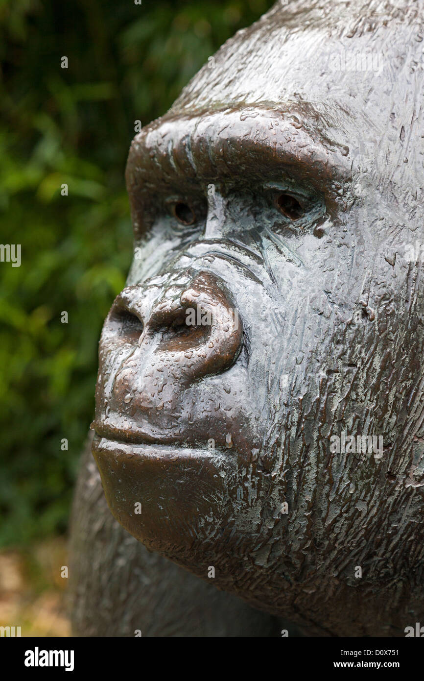 Metal statue of Jambo, a Mountain Gorilla at Durrell Wildlife Park ...