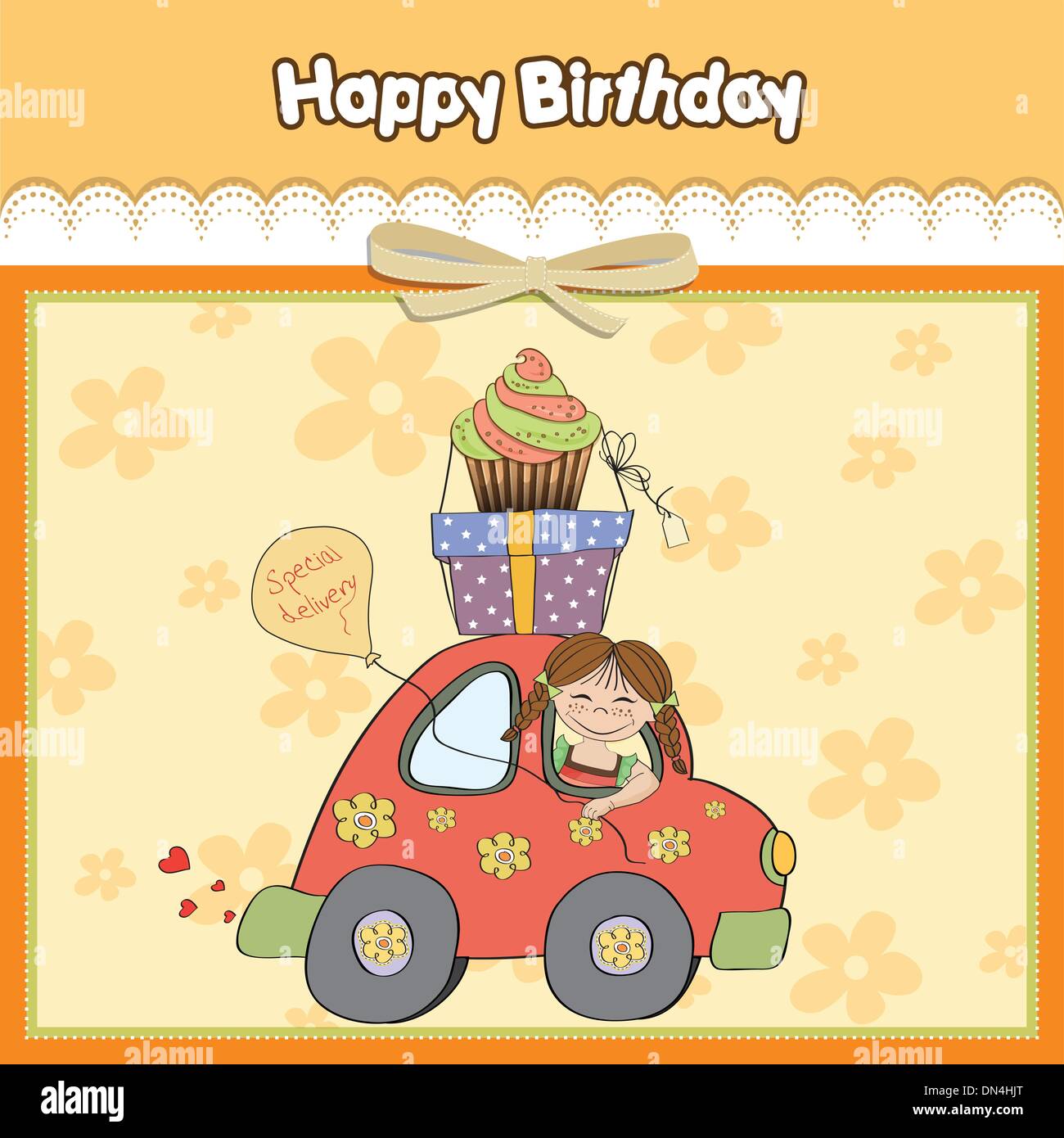 birthday card with funny little girl Stock Vector Image & Art - Alamy