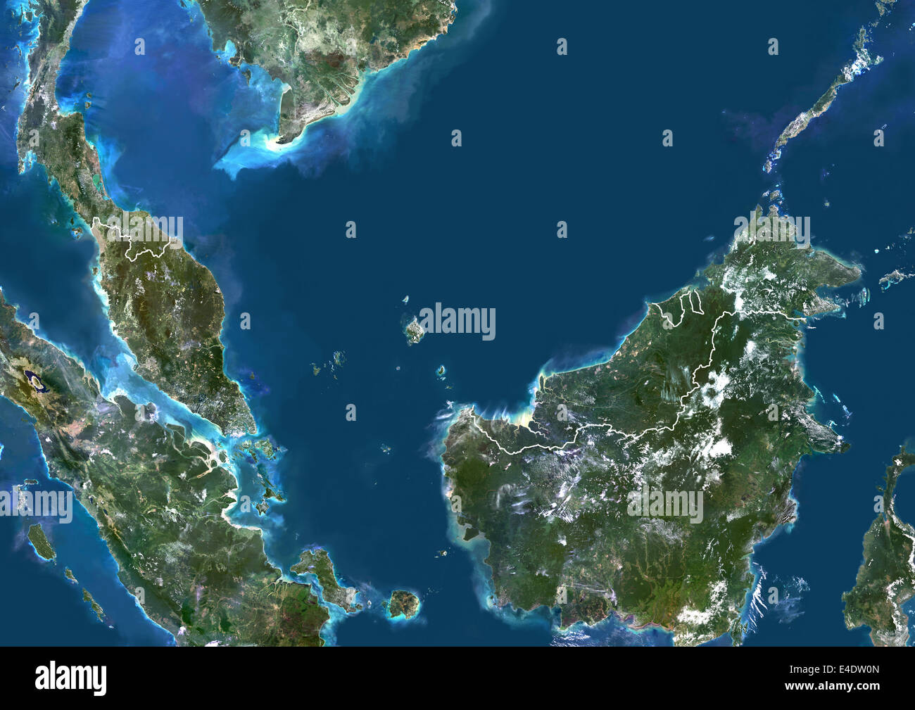 Malaysia Asia True Colour Satellite Image With Border Satellite View