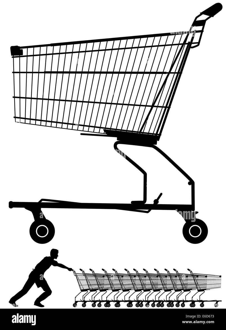 Editable vector illustration of a shopping trolley silhouette plus a ...