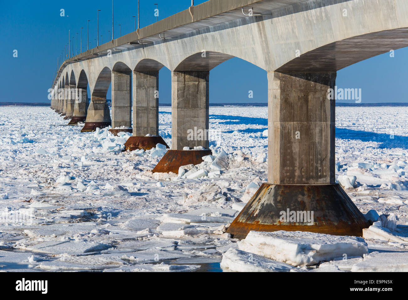 A winter view of the Confederation Bridge that links Prince Edward