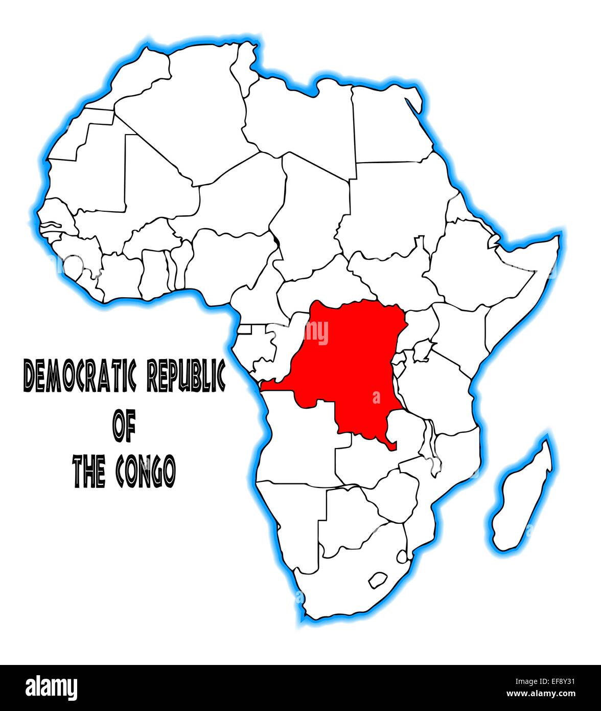 Democratic Republic Of The Congo Outline Inset Into A Map Of Africa EF8Y31 