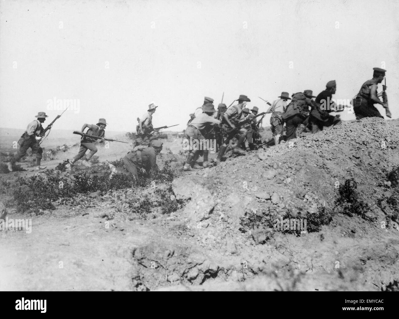 Australian troops charging an Ottoman trench, just before the ...