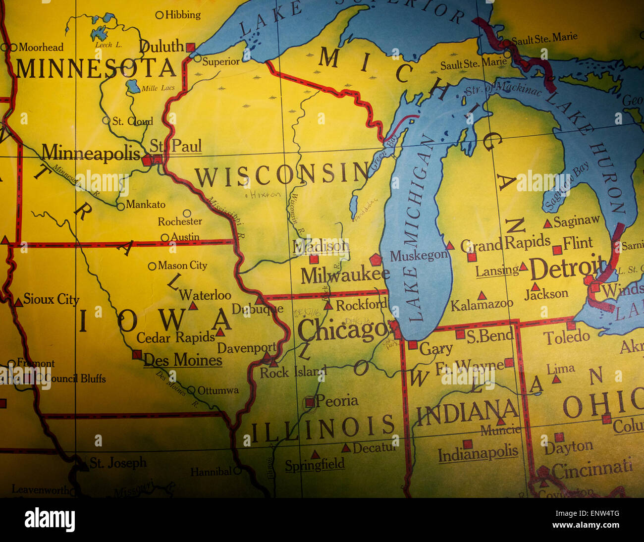 Old Us Map Of Midwestern States Stock Photo Alamy