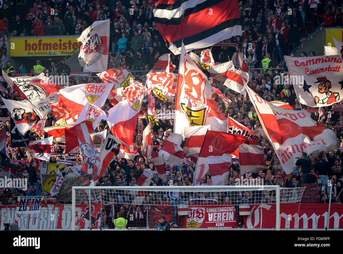 Fans, fan block, flags, VfB Stuttgart, Mercedes-Benz Arena, Stuttgart ...