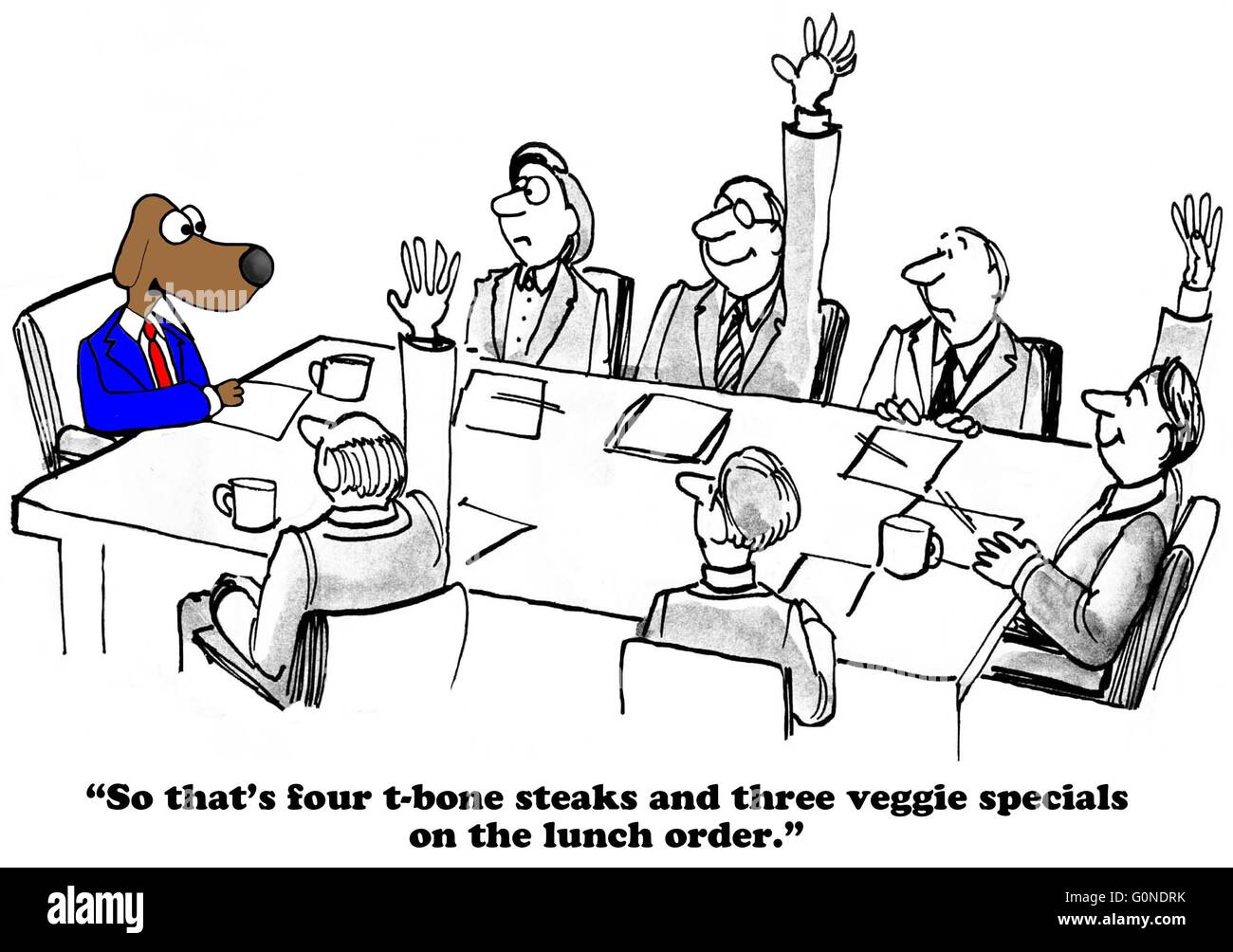 Business Cartoon About A Team Meeting Lunch Stock Photo Alamy
