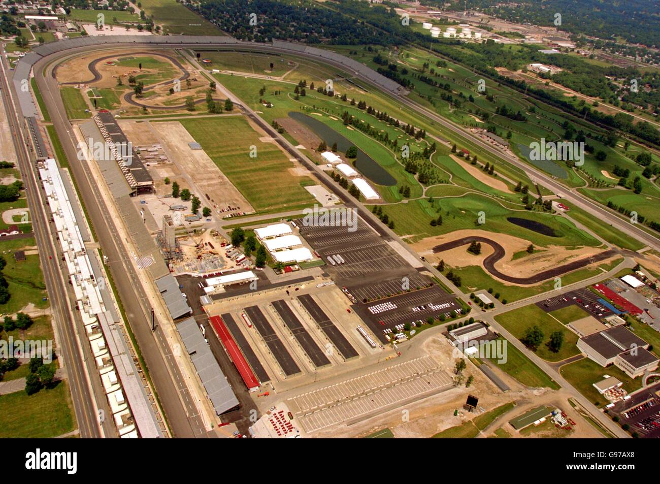 Formula One Motor Racing Indianapolis F1 Track. Aerial view of the