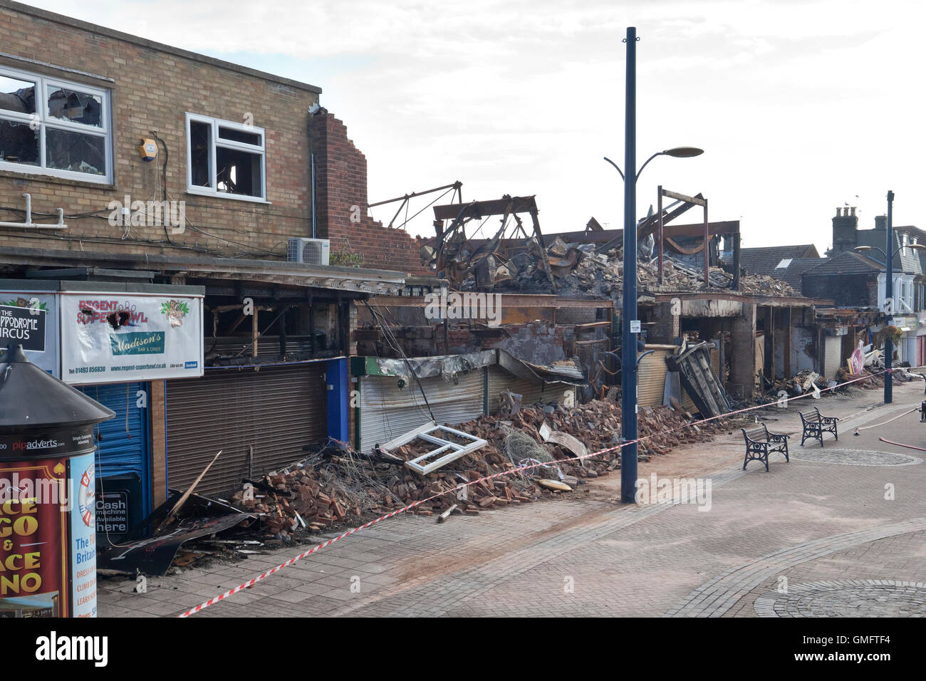 The Burnt Out Retail Units And Bowling Alley On Regent Road In Great Yarmouth Following Fire On