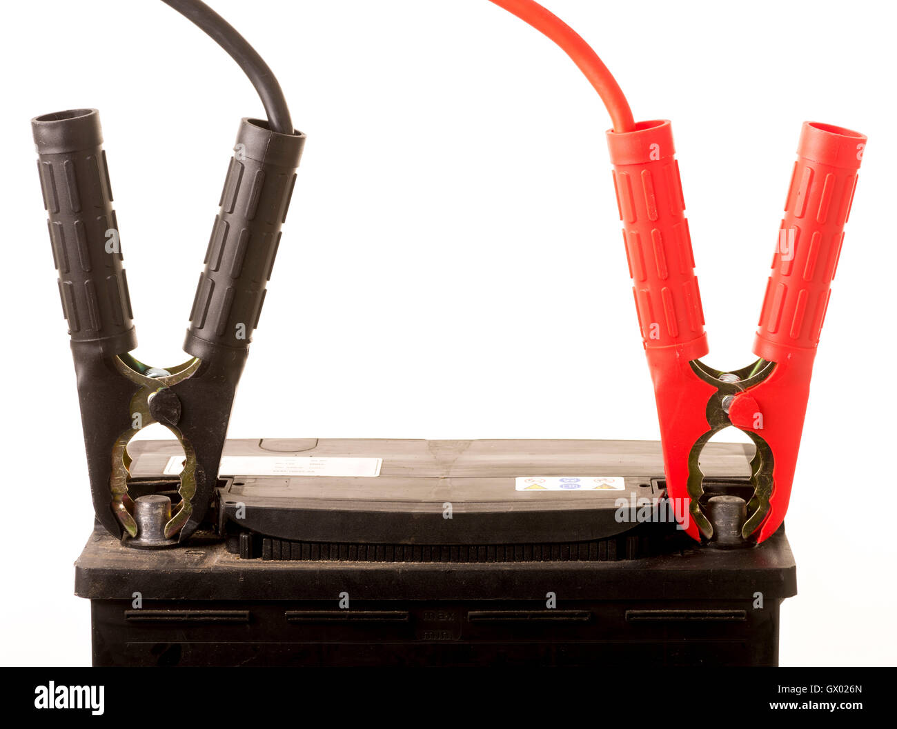 Car positive and negative, red and black, jump leads on car battery Stock  Photo - Alamy