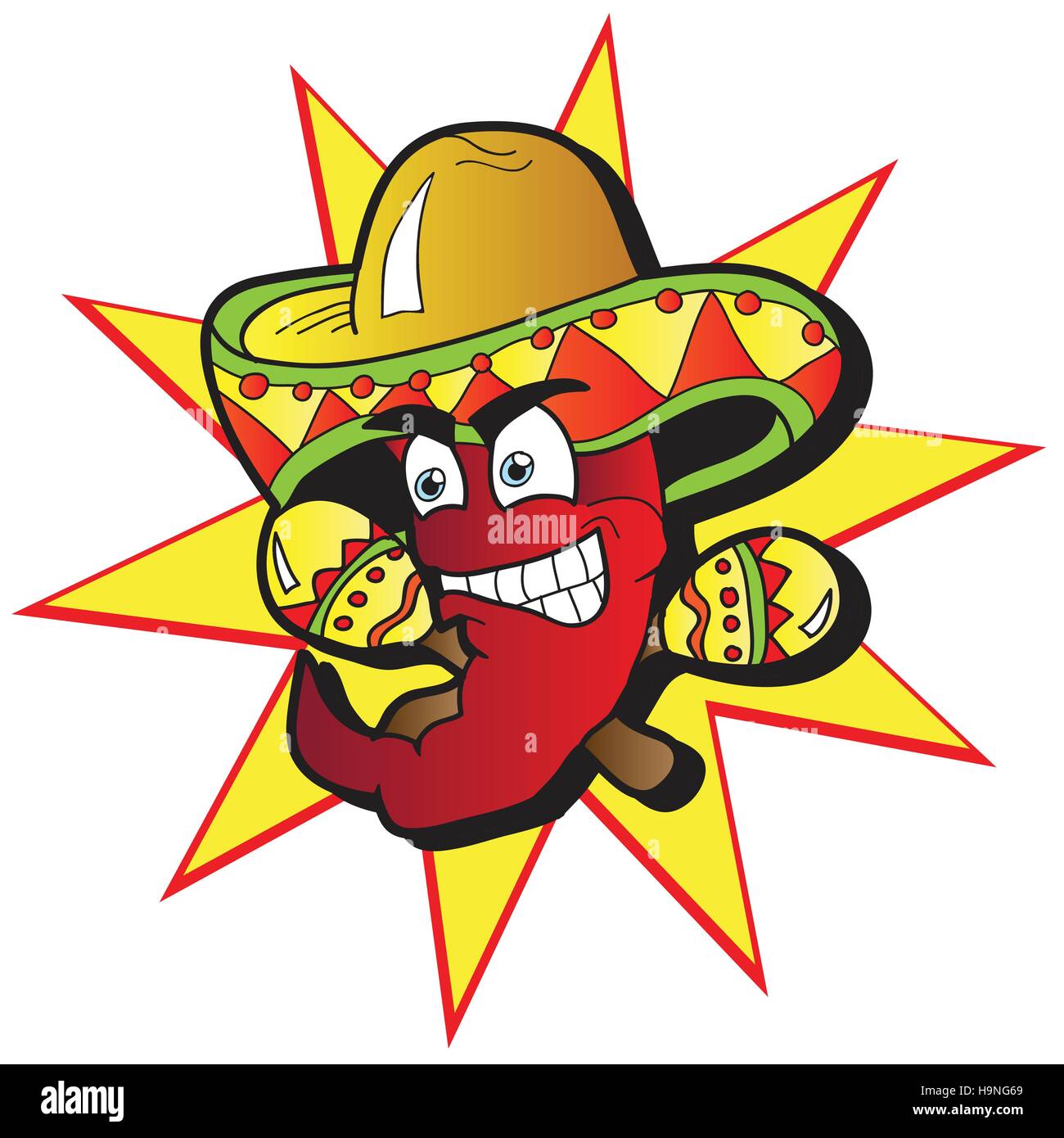 Illustration of a Chili Character pepper with a Pair of Maracas Stock ...