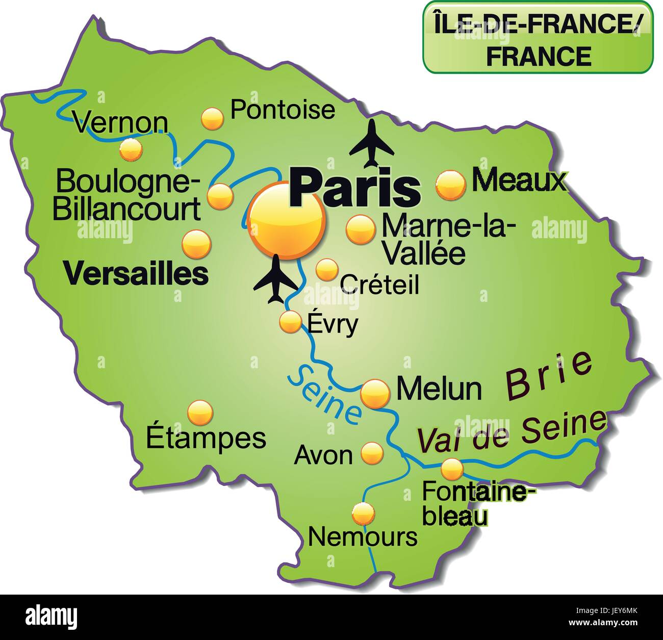 Map Of Ile De France As An Overview Map In Green JEY6MK 