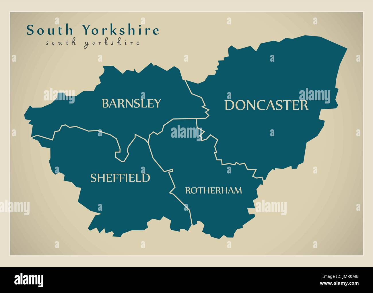 Modern Map - South Yorkshire Metropolitan County with district captions ...