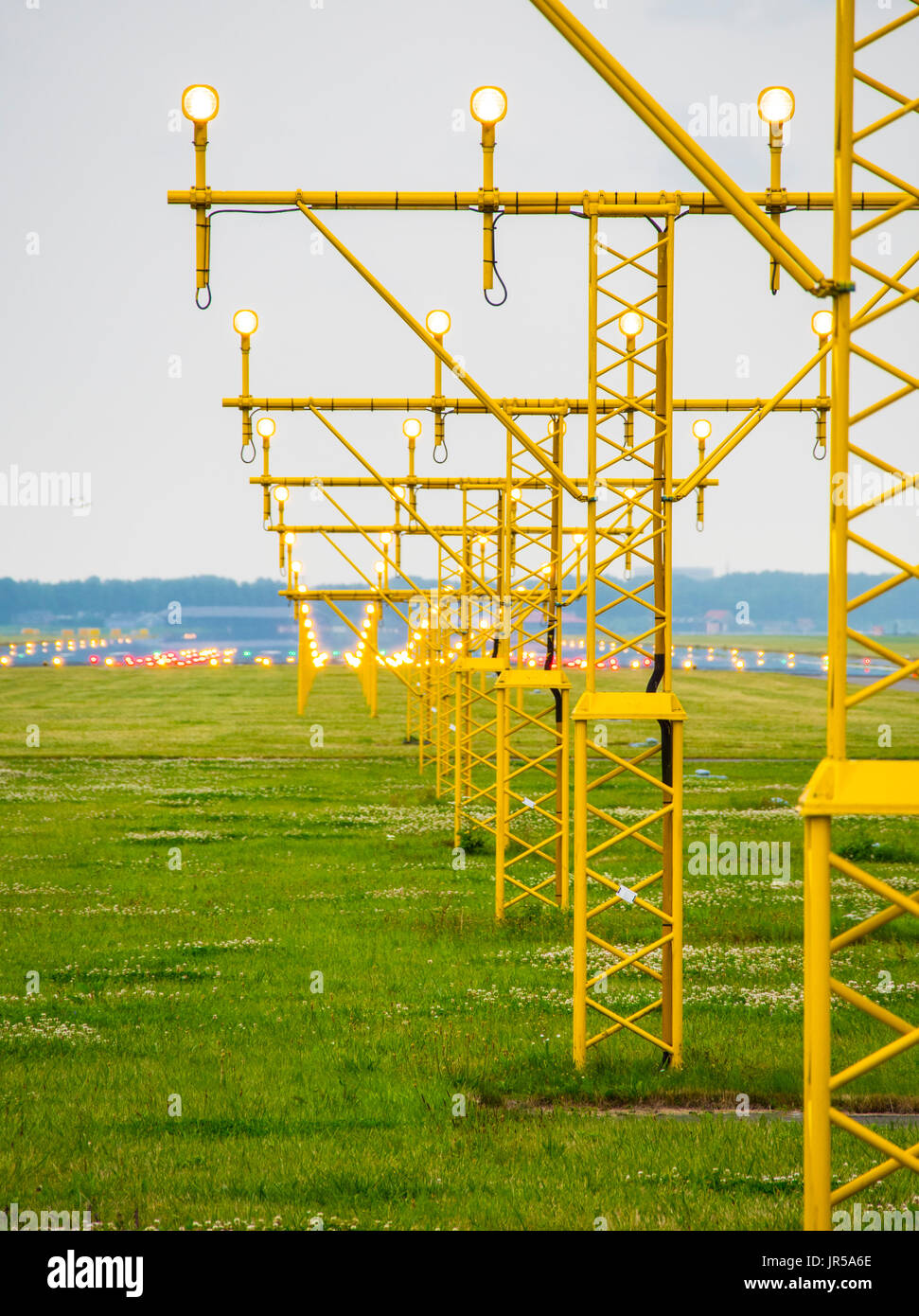 Airport Landing lights at the runway Stock Photo - Alamy