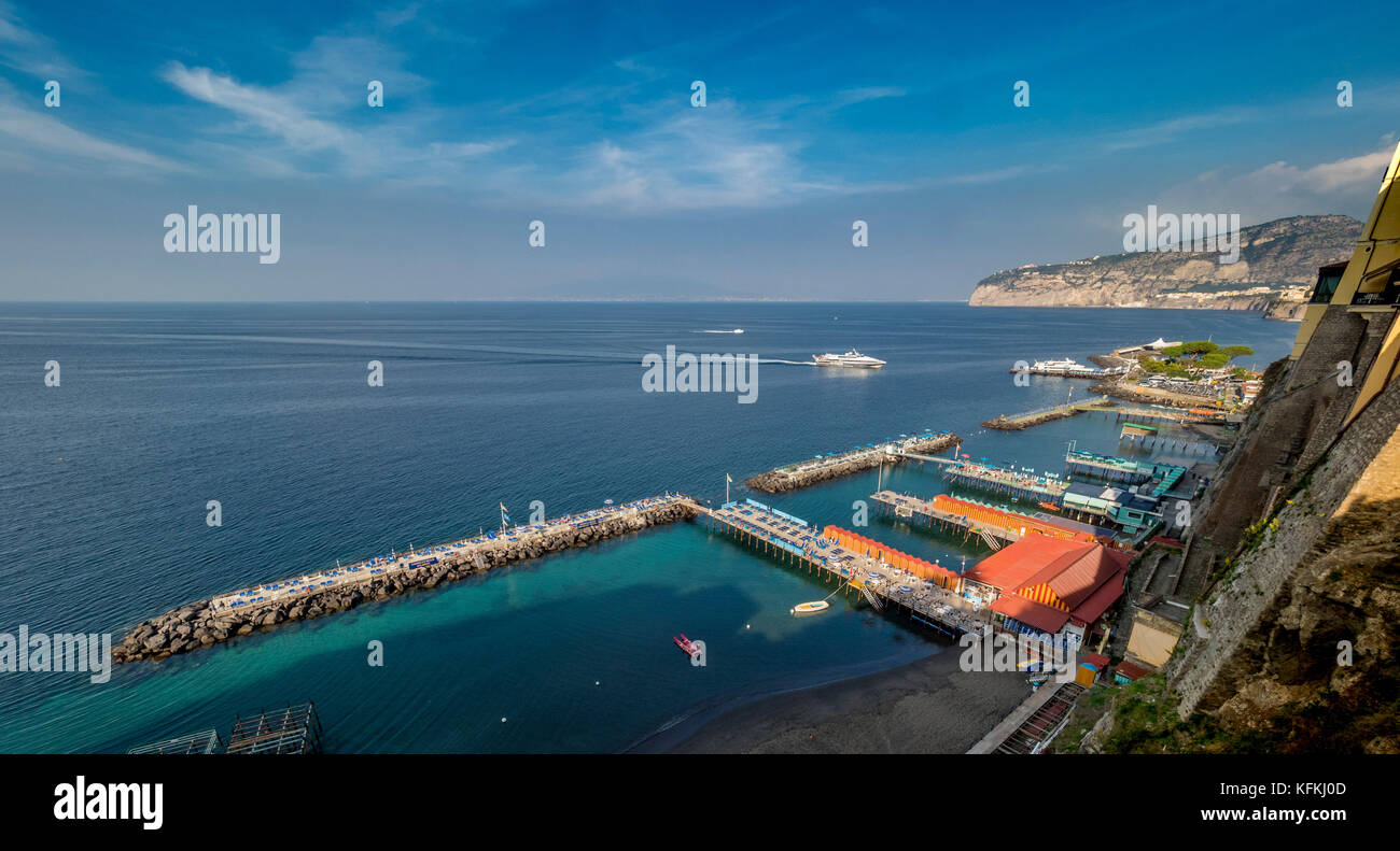 Panoramic view of private beaches of Marina Piccola. Sorrento, Italy ...