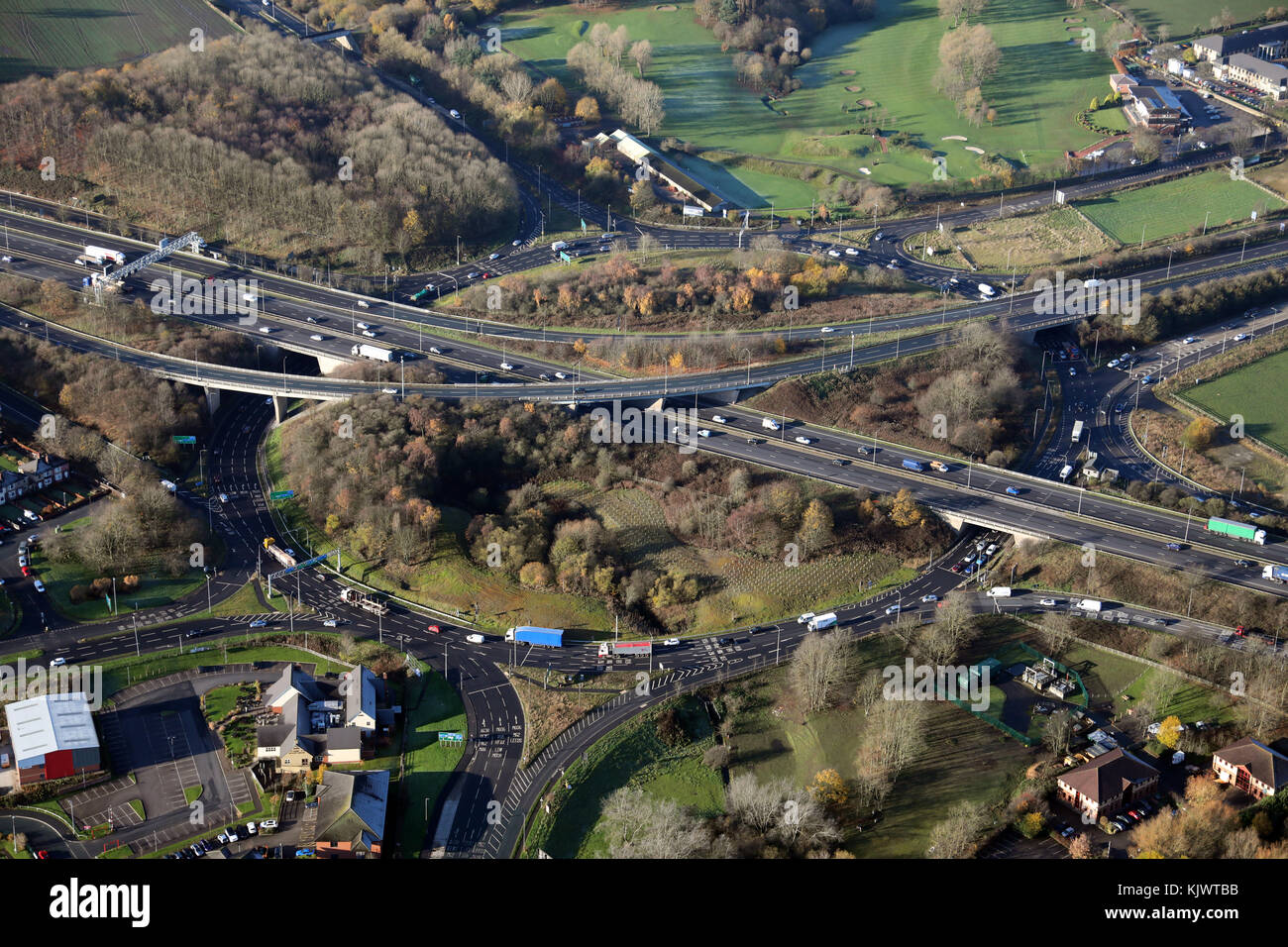 aerial view of the M62 M606 motorway junction interchange at ...