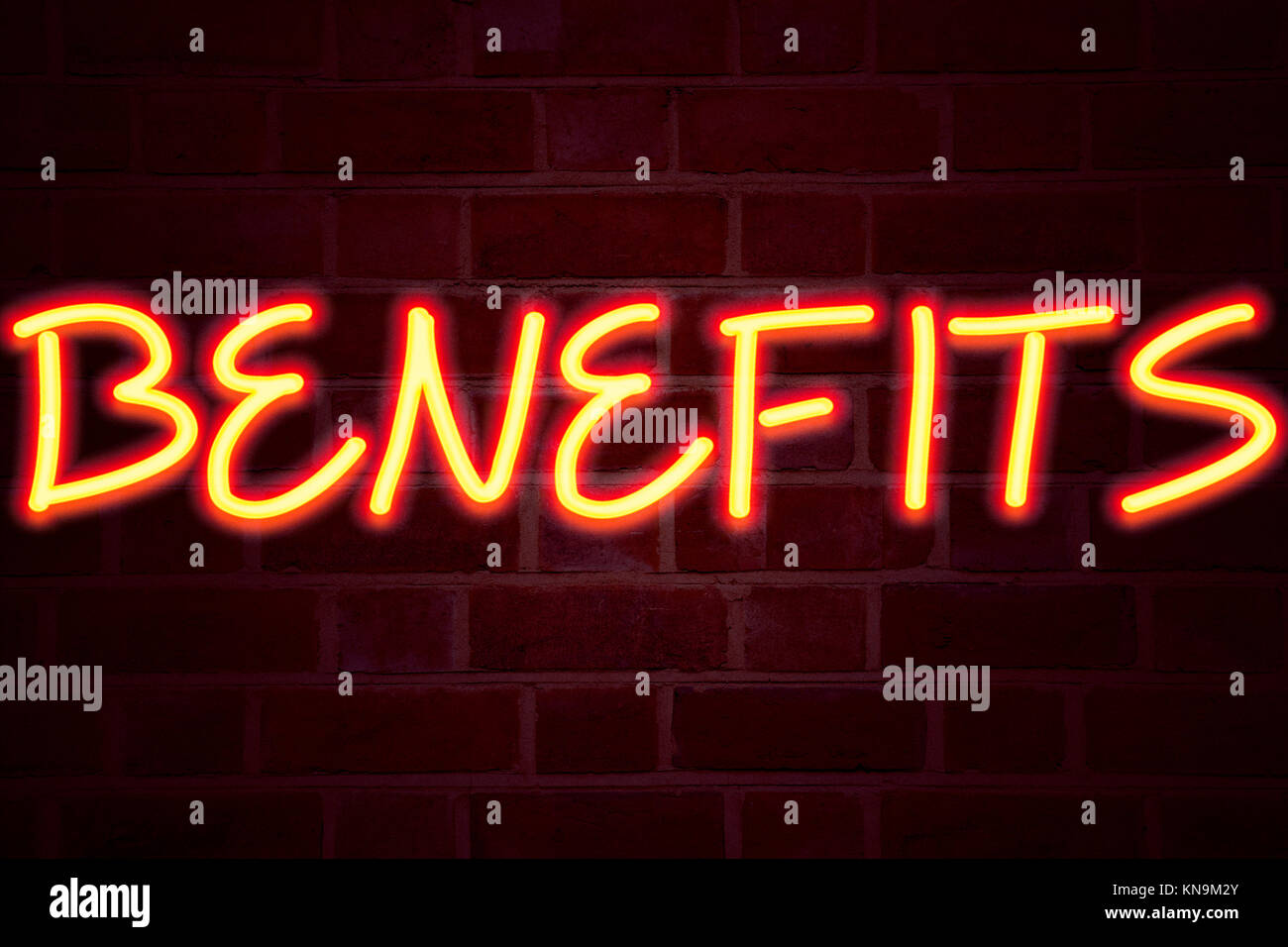 Benefits Neon Sign On Brick Wall Background Fluorescent Neon Tube Sign On Brickwork Business 