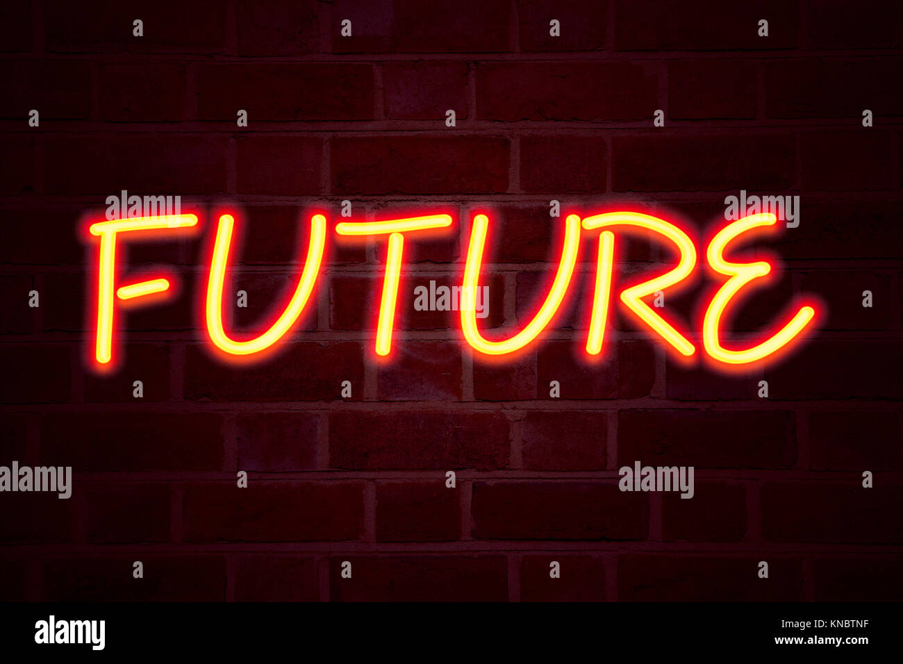Future Neon Sign On Brick Wall Background Fluorescent Neon Tube Sign On Brickwork Business 
