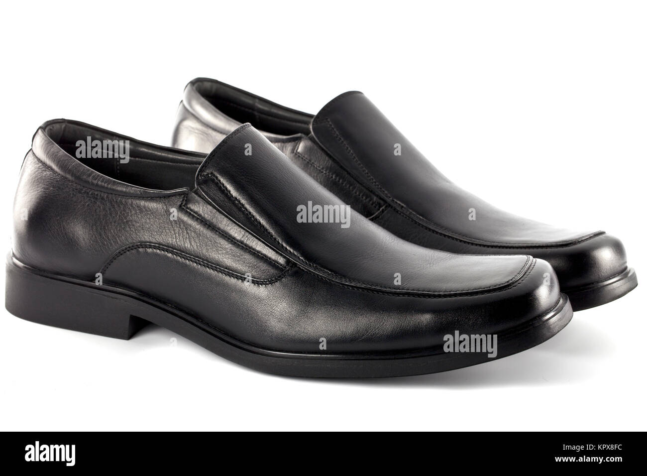 Modern black leather shoes for male or men, no string isolated on white ...