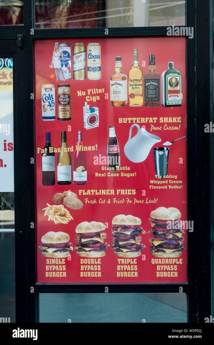 Las Vegas, Nevada. Heart Attack Grill. The menu showing all the ...