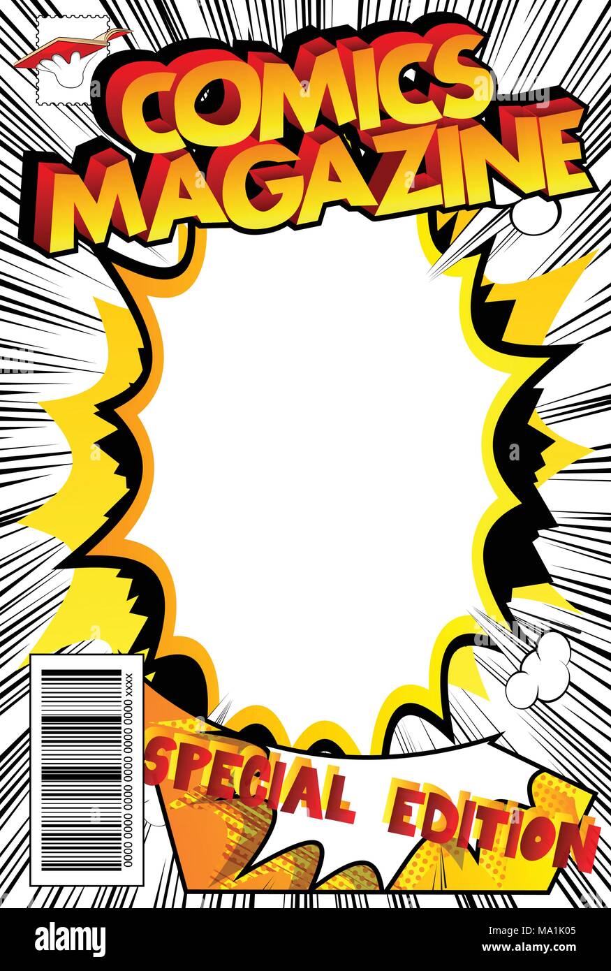 Editable comic book cover with abstract explosion background Stock
