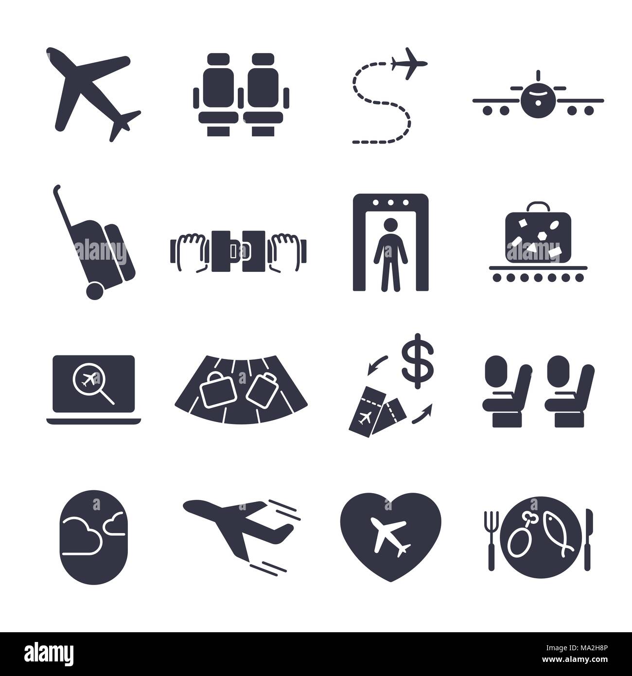 Airport icon set, airport management icons, aerial transportation icons ...