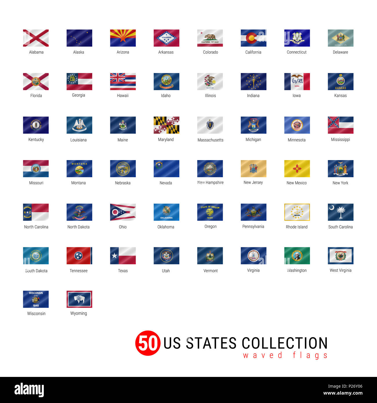 50 Us States Flag Set Official Flags Of All 50 States Us States Waved