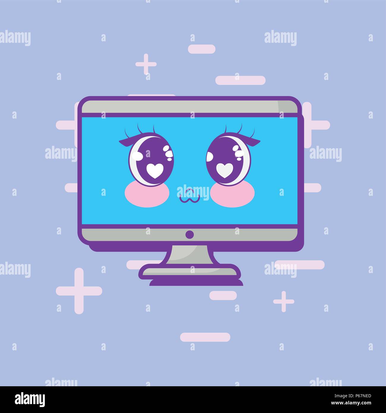 kawaii monitor computer icon over blue background, colorful design ...