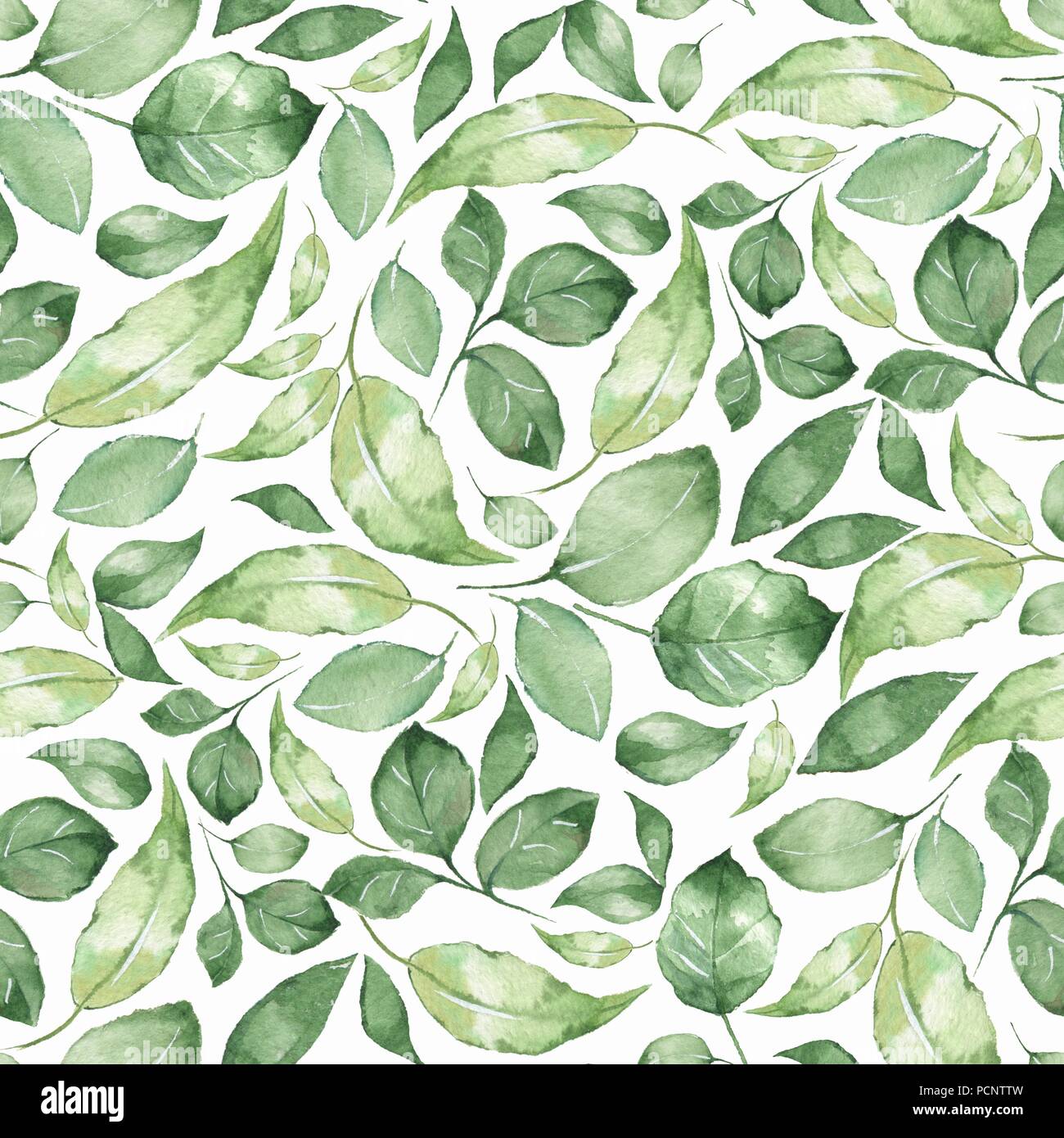 Floral pattern. Seamless background with green watercolor leaves Stock
