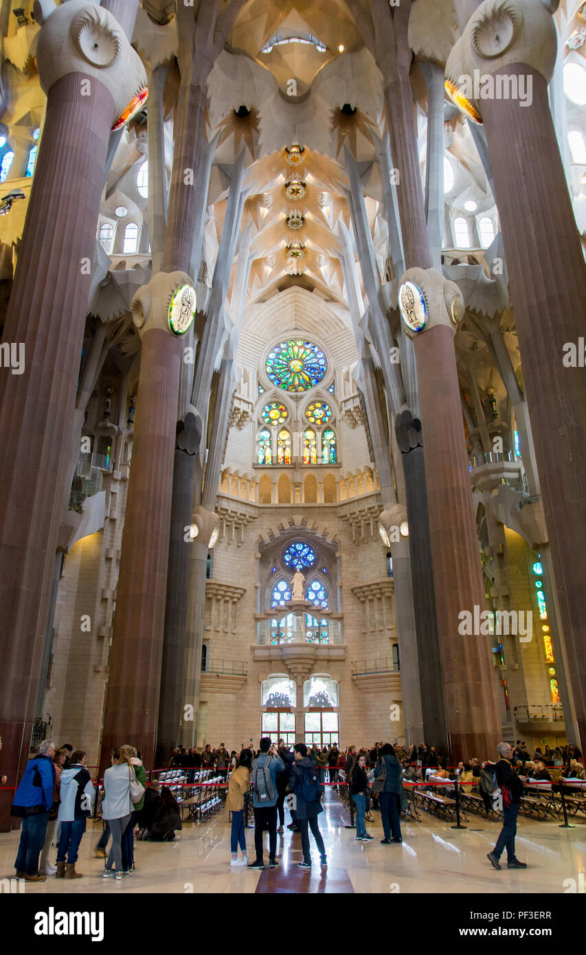 BARCELONA, SPAIN MARCH 19, 2018 : touring the magnificent interior of ...