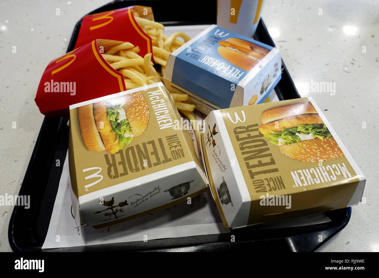 Australian McDonald's burgers and fries on a tray Stock Photo - Alamy