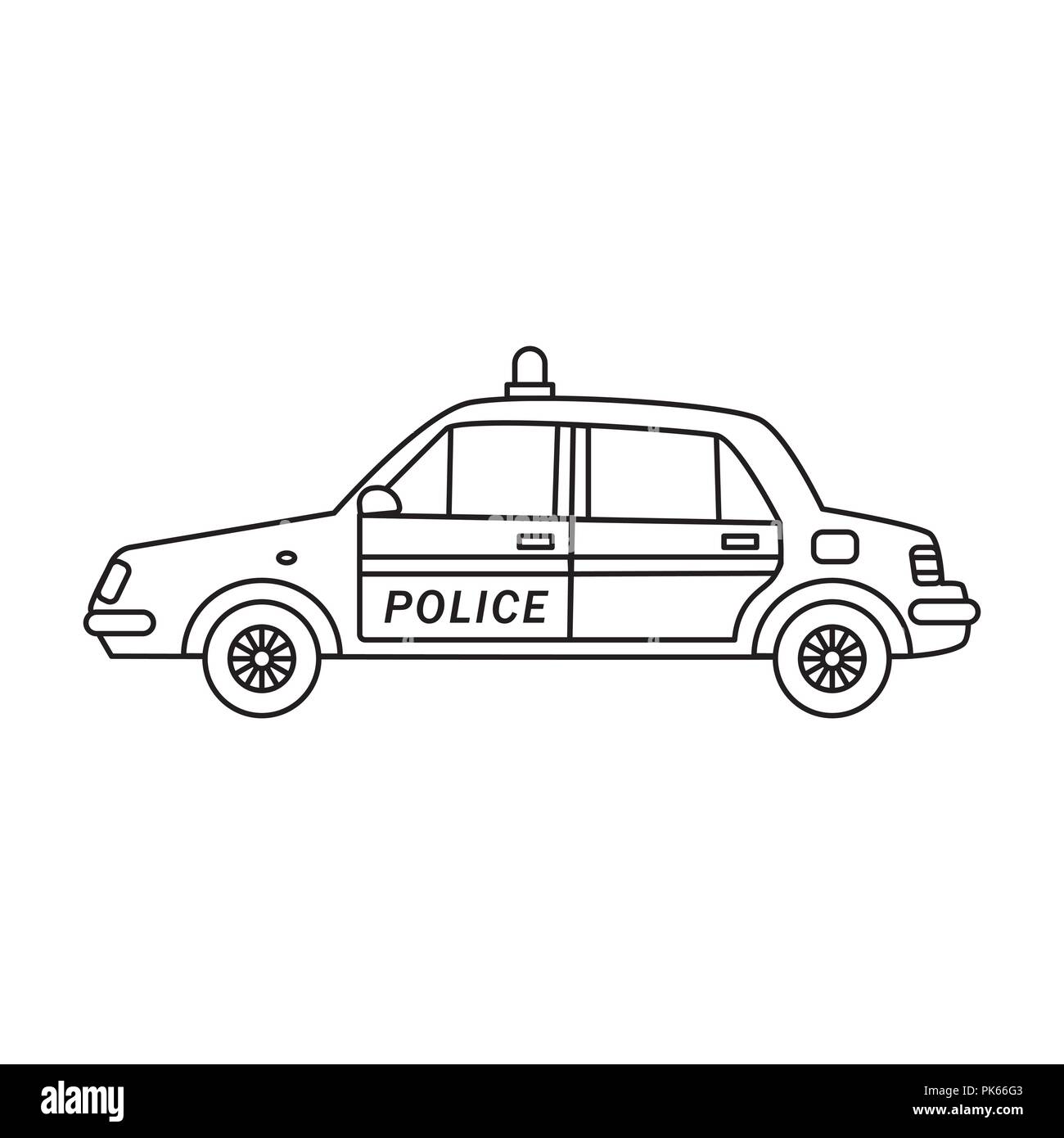 Police car with flashing lights on the roof in the line art style Stock ...