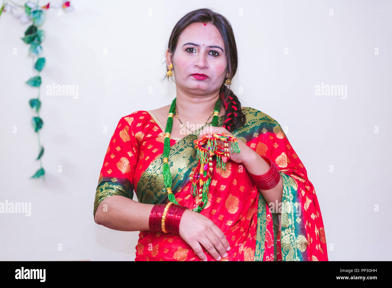 Beautiful Nepali Women In A Traditional Dress Up With Wearing Saree And